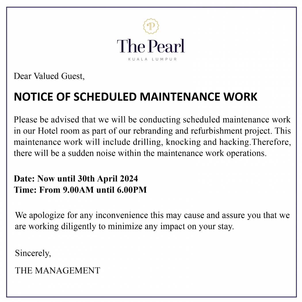 Notice of scheduled Maintenance Work