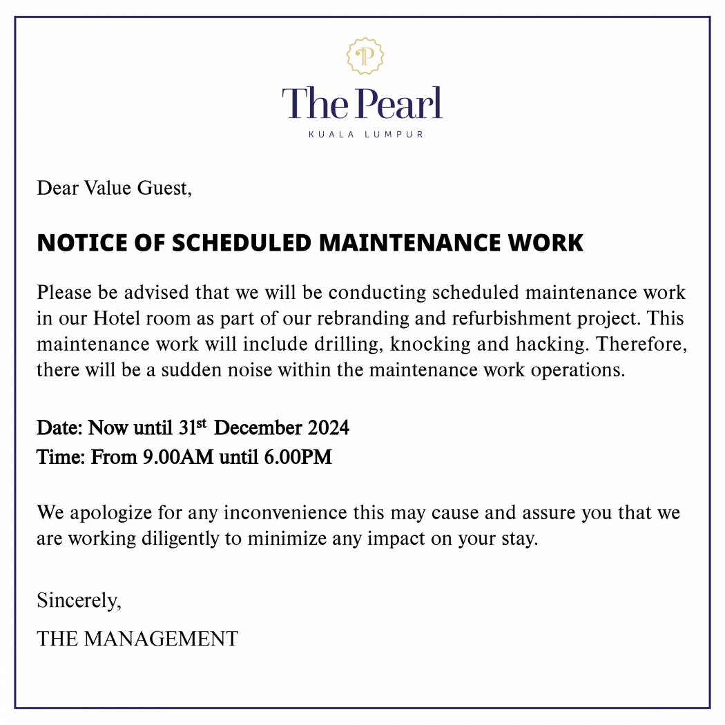 Notice of scheduled Maintenance Work