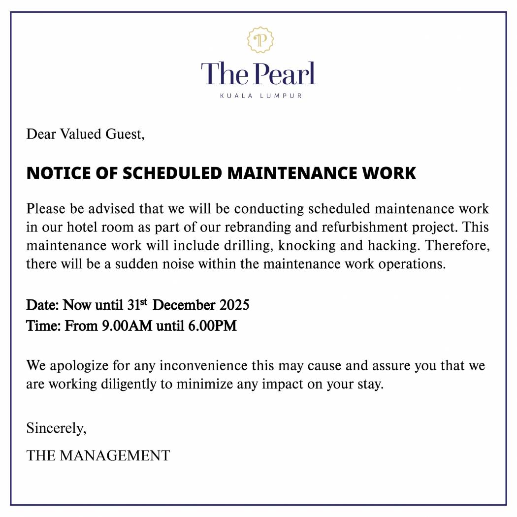 NOTICE OF SCHEDULED MAINTENANCE WORK